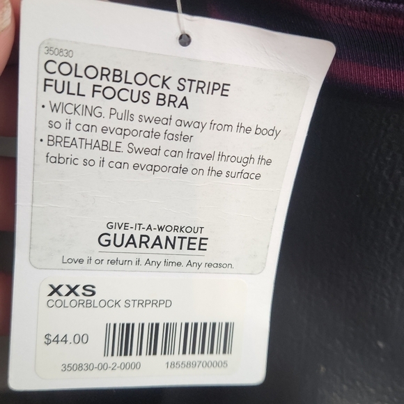 New Athleta Full Focus Strappy Sports Bra PurpleColorblock Stripe XXS - Picture 7 of 8